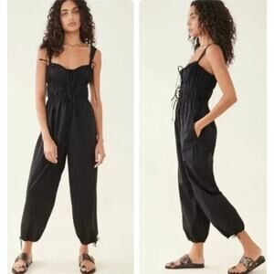 Ulla Johnson Tatum Smocked Jumpsuit black 100% cotton sz 4 minimalist utility